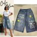 New Women's Fun Dog Graffiti Print Cropped Wide Leg Jeans Stylish Casual Denim for Spring Autumn_mkmklike.com