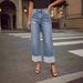 Women's Clothing Quality Style Versatile Crop Straight Leg Jeans Rolled Denim Nine Point Pants_mkmklike.com