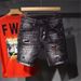 Men's Street Style Straight Leg Mid Length Ripped Denim Shorts Trendy Loose Fitting Five Point Summer Clothing_mkmklike.com