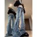 ELLE American Style Frayed Edge Slim Fit Flared Jeans For Women Vintage Pear Shape Body Hot Girl Design Niche High Waist Long_mkmklike.com
