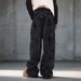 Men's Distressed Graffiti Straight Leg Jeans - Black Grey Washed Denim Pants With Hand-Painted Details_mkmklike.com