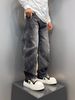 Men's Straight Leg Loose Fit Curved Wide Leg Pants Splatter Paint Design Retro American High Street Style Cool And Versatile Floor Length Jeans_mkmklike.com