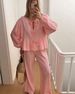 Women's Clothing casual fashion lace round neck lantern sleeve shirt high waist pants suit_mkmklike.com