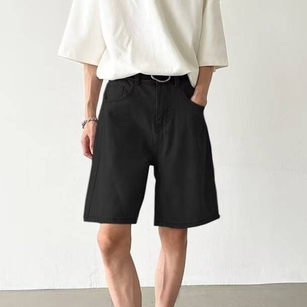 Men's Clothing New Summer White Denim Shorts Trendy Solid Color Casual Shorts_mkmklike.com