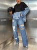 Distressed Straight-Leg Jeans For Women – Trendy Ripped & Relaxed Fit_mkmklike.com