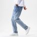 Men's Distressed Light Wash Denim Jeans With Graphic Print - High Street Fashion Straight Leg Casual Pants For Teens_mkmklike.com