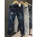 Men's Slim Fit Stretchy Ripped Jeans Retro Style Trendy Brand Summer Thin Cropped Length_mkmklike.com