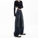 Vintage Streetwear High Waist Wide Leg Jeans For Women - Retro Blue Denim Pants With Drop Hem & Button Details_mkmklike.com