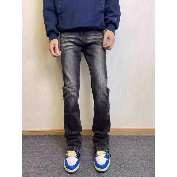American Cleanft Washed Slim Fit Flared High Street Vibe Style Black And Gray 517 Jeans For Men And Women_mkmklike.com