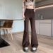 Sweet And Cool Style Ankara Red Micro-flared Double-button Women's Jeans, Extra-long Coffee-colored Trousers_mkmklike.com