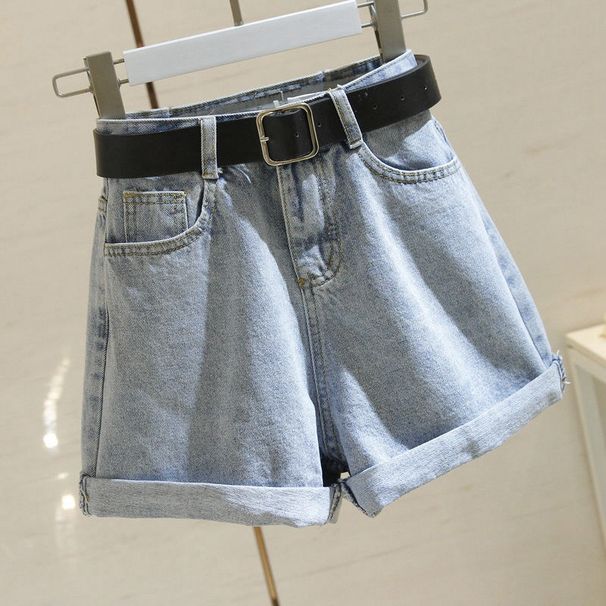 High Waisted Denim Shorts for Women Loose Fit Slimming Roll Hem Wide Leg a Line Hot Pants Korean Style Summer 2020 Trendy_mkmklike.com