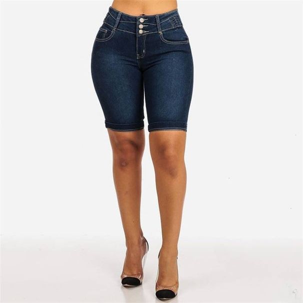 Women's Clothing Summer Fashion All Match Intellectual Goddess Cuff Shorts Slim Pocket Slim Hip Solid Color Jeans_mkmklike.com