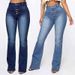 Women's Clothing Women's High Waist Stretch Flared Jeans - Comfortable Cotton Denim Pants For Casual & Office Wear (Dark Blue, Light Blue)_mkmklike.com