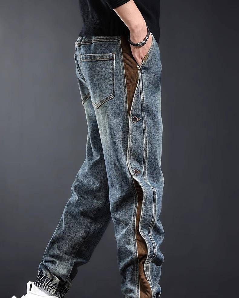 Patchwork Cargo Pants for Men Loose Casual Jogger Jeans Heavyweight American Style Trendy Handsome Autumn_mkmklike.com