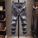 Men's Stretch Skinny Jeans With Printed Design - Slim Fit Denim Pants For Teen Boys, Comfortable & Stylish Casual Wear_mkmklike.com