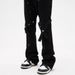 Unisex High Street Style Flared Straight Leg Jeans with Laces Black Casual Cargo Pants for Men And Women Instagram Inspired_mkmklike.com