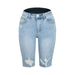 Women'sClothing High Elastic Small Feet Pants Mid Waist Quarter Pants Perforated Jeans_mkmklike.com