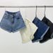 Women's High Waist Denim Shorts Korean Style Summer 2026 Loose Fit Slimming Trendy Rolled up Hem a Line Wide Leg Hot Pants_mkmklike.com