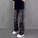 American Vintage Jeans Men's Spring 2025 New Washed Jacquard Loose Pants Casual Straight Trousers Trend_mkmklike.com