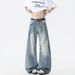 LKTM Men's Retro Bamboo Pattern Curved Jeans Summer Wide Leg Pants Trendy Archer0603 Men's Wear for Unisex_mkmklike.com