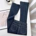 Blue Grey Flared Jeans For Women - High Waist Stretch Bootcut Pants With Button Detail Fashion Trends_mkmklike.com