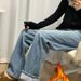 Women's Clothing Plush Warm Straight Jeans Thick High Waist Narrow Version Wide Leg Trousers_mkmklike.com