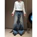Men's Clothing Retro Blue Jeans For Men, Straight Leg, Loose Fit, Mid High Waist, High Crotch Pullover, Washed, Super Stylish Curved Trousers_mkmklike.com