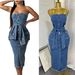 Women's Slim Fitting Denim Dress Tube Top Single Breasted Long Skirt With Raw Edges Double Pockets Lace-Up Hip Wrapped Sexy Summer American Style_mkmklike.com