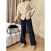 Women's Clothing Retro Style Bright Line Double Pocket Design Stitching Straight Wide Leg Jeans_mkmklike.com