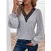 Women's Clothing Autumn and Winter New Solid Color Long Sleeve Lace V neck T shirt Women's Tops_mkmklike.com