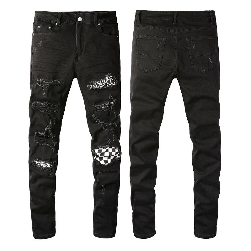 Men's Clothing Slim Fit Ripped Patch Men's Diamond Jeans Men's High Street Slim Trendy Brand Men's Pants 8538_mkmklike.com