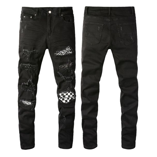 Men's Clothing Slim Fit Ripped Patch Men's Diamond Jeans Men's High Street Slim Trendy Brand Men's Pants 8538_mkmklike.com
