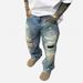 Vintage Distressed Jeans For Men & Women - Washed Denim Pants With Splatter Paint Design, Straight Leg, Stacked, Oversized Fit, Hip Hop Streetwear_mkmklike.com