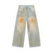 Men's Clothing Retro Washed Workwear Multi Pocket Jeans For Men And Women, High Street Design, Loose Wide Leg Casual Mopping Pants_mkmklike.com