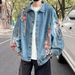 Men's Clothing Bohemian Embroidered Denim Jacket For Men & Women - Vintage Loose Fit Workwear Coat With Floral Stitching, Casual Streetwear_mkmklike.com
