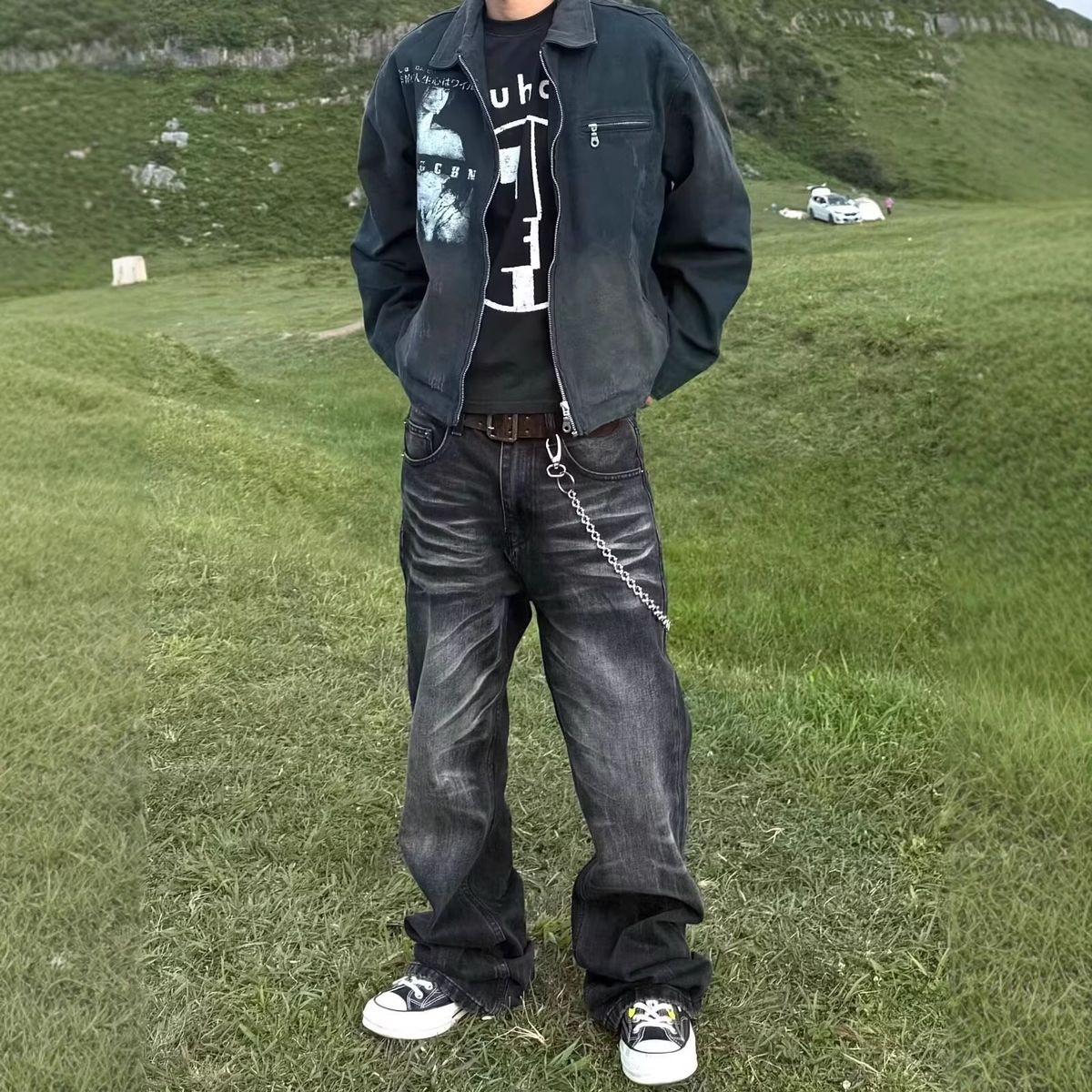 Men's Clothing Loose Fitting Trendy Jeans For Men High Street Fashion Brand Rebellious Cool Japanese Harajuku Style_mkmklike.com