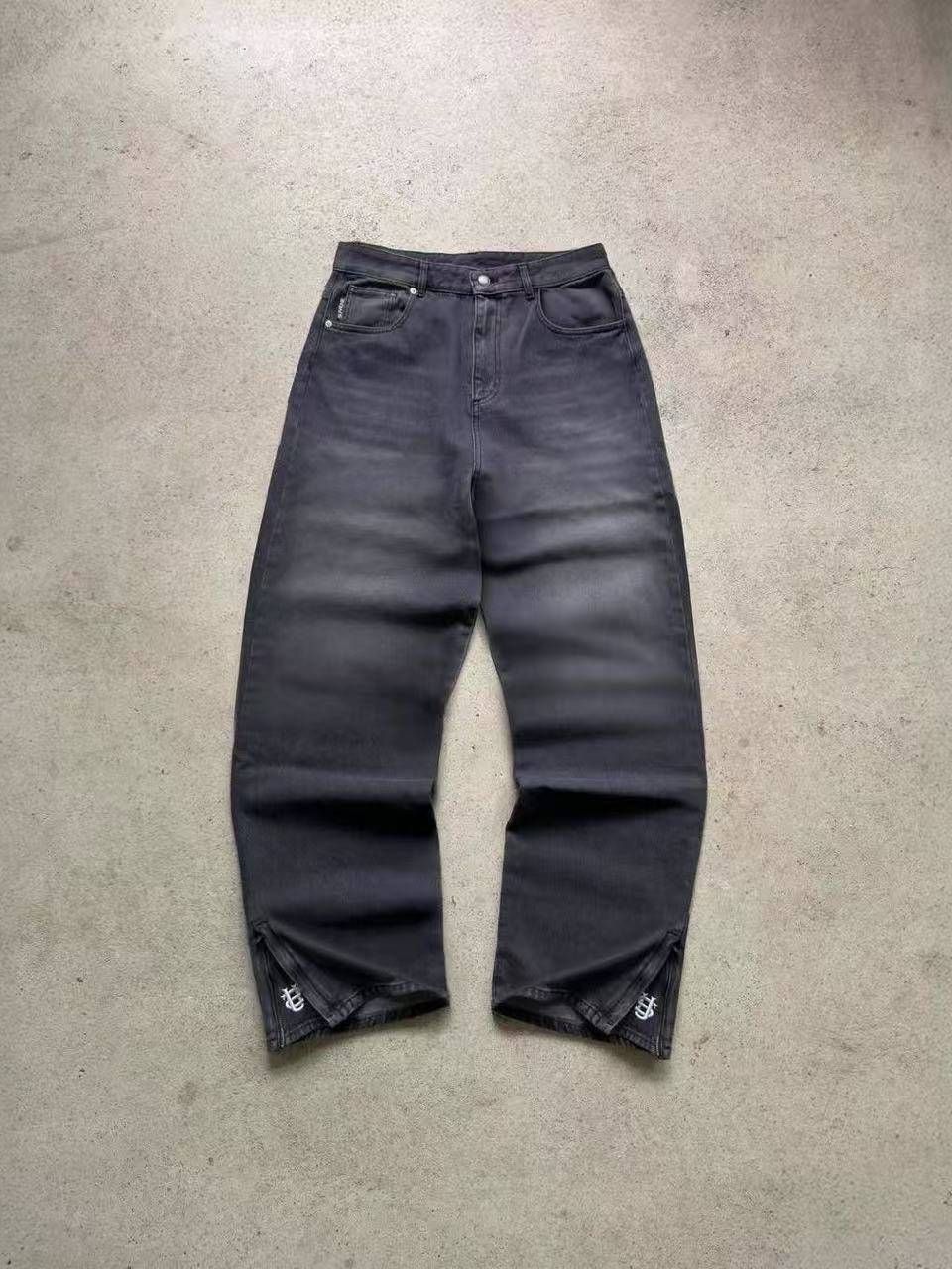 Men's Clothing Gothic Retro Flared Washed Distressed Double Waist Denim Trousers_mkmklike.com