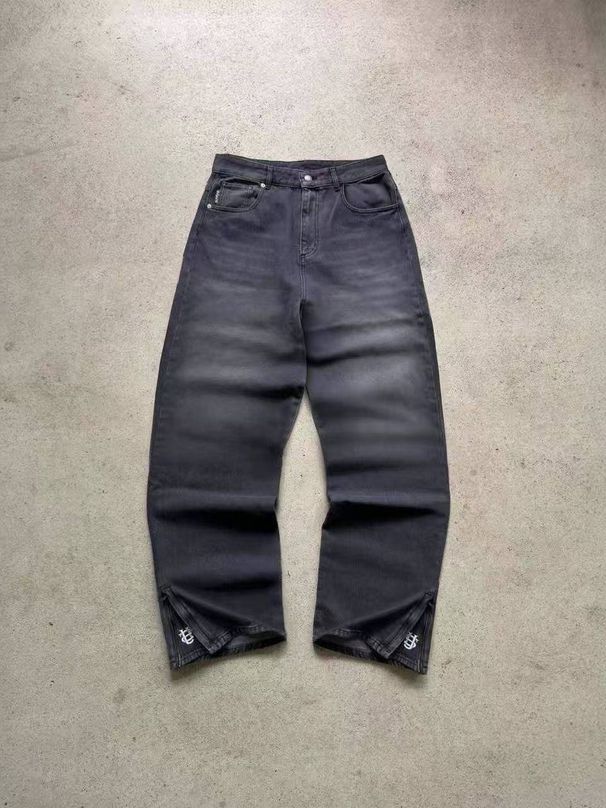 Men's Clothing Gothic Retro Flared Washed Distressed Double Waist Denim Trousers_mkmklike.com