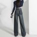 Wholesale Women's Color-blocked Jeans For Autumn And Winter, Thick Fleece, Slim Fit, Loose High-waisted, Drapey,_mkmklike.com
