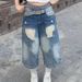 Summer Gradient Washed Vintage Denim Shorts High Street Design Wide-Leg Scimitar Pants Trendy Versatile Stretch_mkmklike.com
