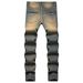 Men's Slim Straight Fit Jeans – Vintage Washed Denim With Subtle Whiskering & Knee Distressing For Urban Style_mkmklike.com