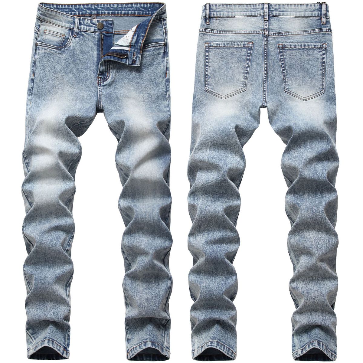 Men's Summer Thin Skinny Jeans Casual Trendy Mid-Waist Wide Leg Pants Non-Stretch Cotton Black Gray Blue Long Fit Jeans_mkmklike.com
