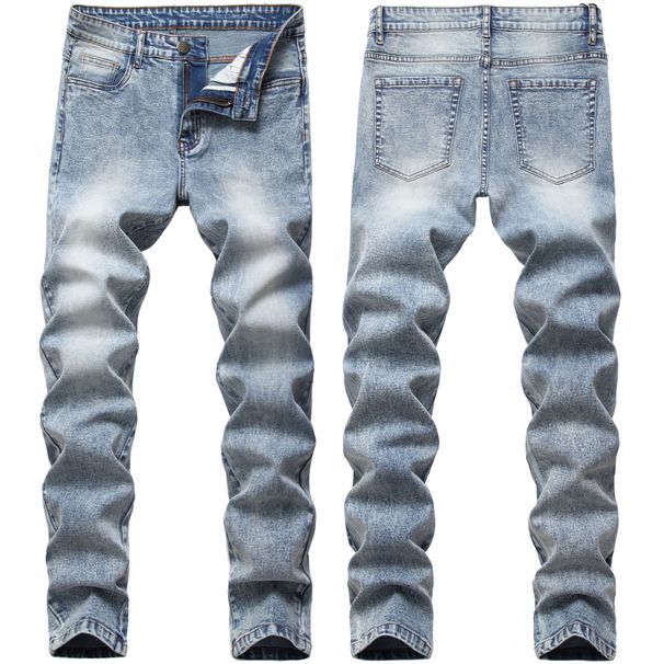Men's Summer Thin Skinny Jeans Casual Trendy Mid-Waist Wide Leg Pants Non-Stretch Cotton Black Gray Blue Long Fit Jeans_mkmklike.com