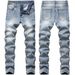Men's Summer Thin Skinny Jeans Casual Trendy Mid-Waist Wide Leg Pants Non-Stretch Cotton Black Gray Blue Long Fit Jeans_mkmklike.com