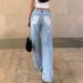 Light Blue Washed Wide Leg Jeans for Women High Waist Lace Pocket Gentle Style Loose Fit Floor Length NY1021_mkmklike.com