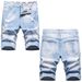 Men's Fashion Ripped Denim Shorts - Korean Style Loose Fit Straight Cut Summer Casual Short Pants With Printed Design_mkmklike.com