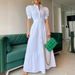 Women's temperament commuting long short-sleeved swing dress with belt_mkmklike.com