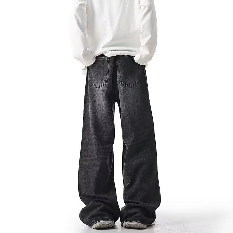 Men's Stretch Jeans Loose Straight Leg Wide Leg Pants Yellow Mud Dye Autumn Wash_mkmklike.com