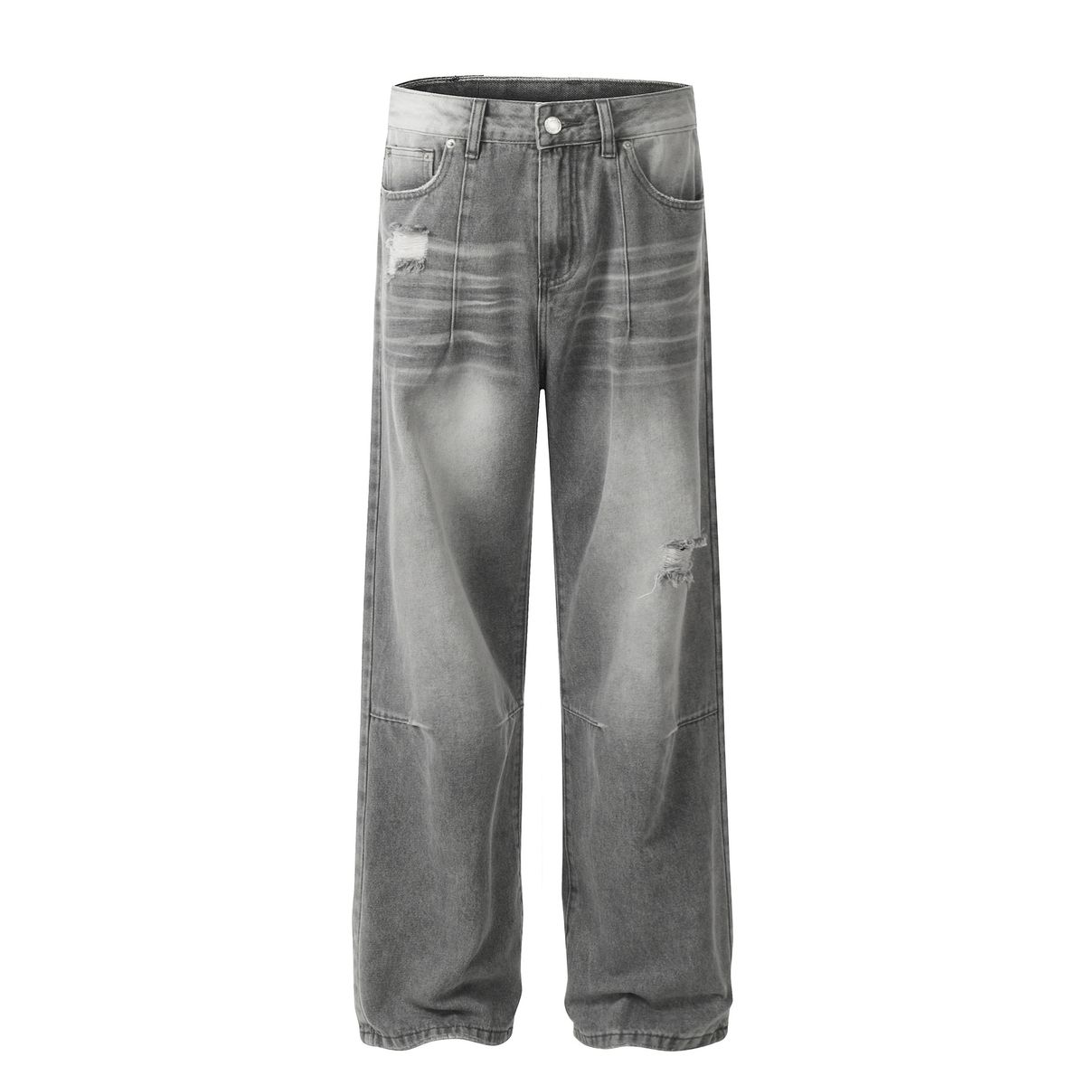 Men's Clothing Retro 2025 Trendy Street Heavy Washed Worn Design Loose Men's And Women's Denim Trousers_mkmklike.com