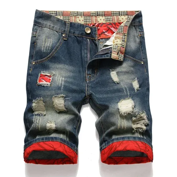 2025 2025 New Summer Vintage Washed Men's Denim Shorts Casual Fashion Street Wear Ripped Hole Patches Distressed Male Straight Jeans Shorts_mkmklike.com